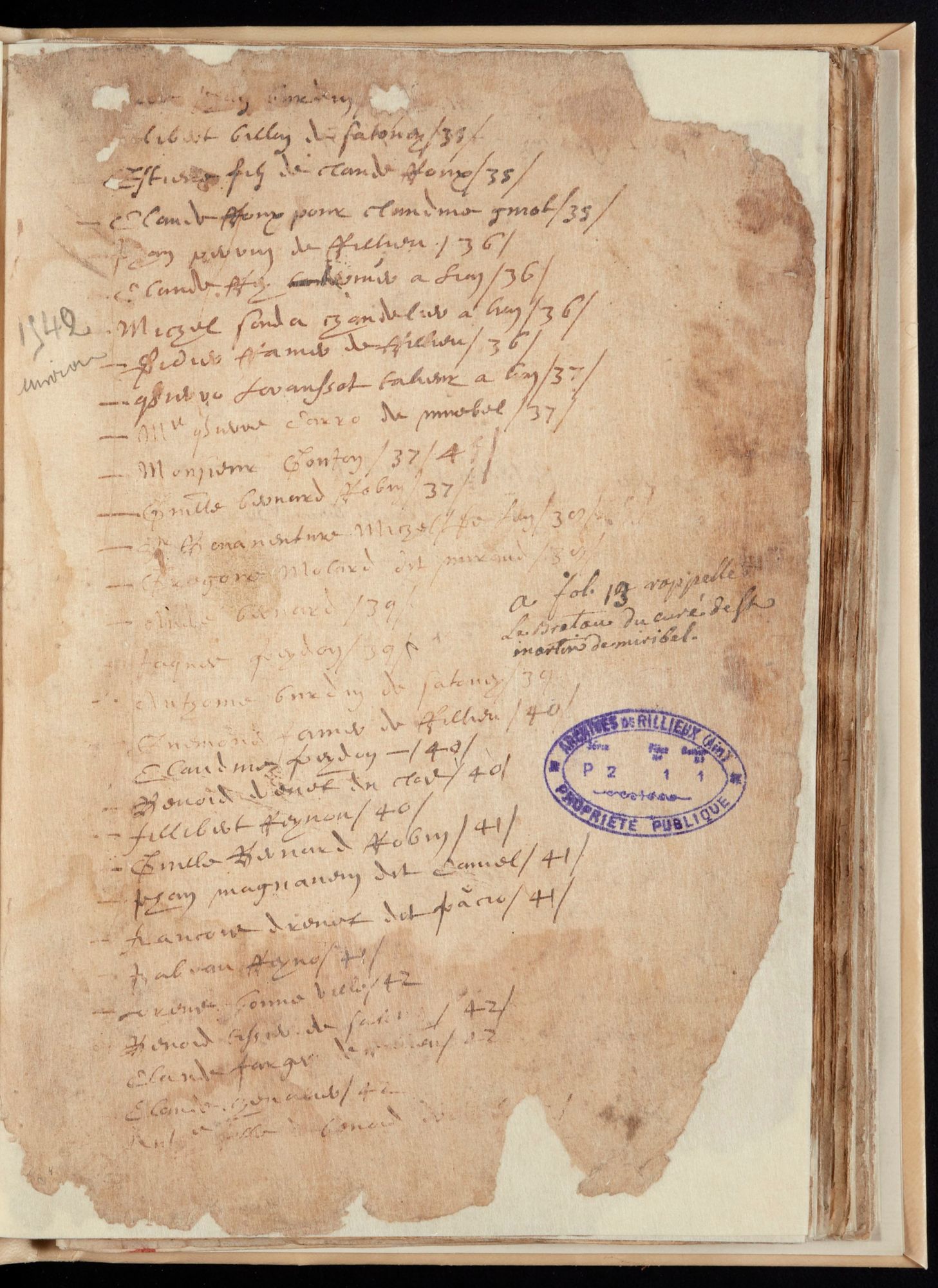 Exemple de restauration du registre de rente de la Maison forte 1505-1697