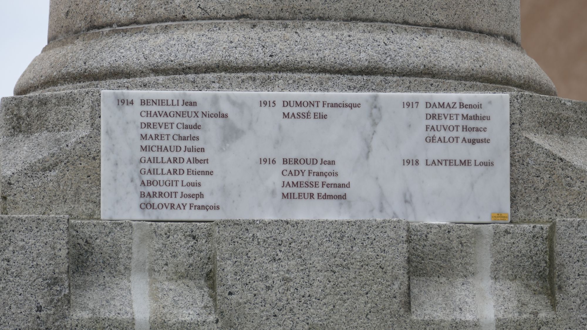 Inscriptions sur les monuments aux morts de Rillieux