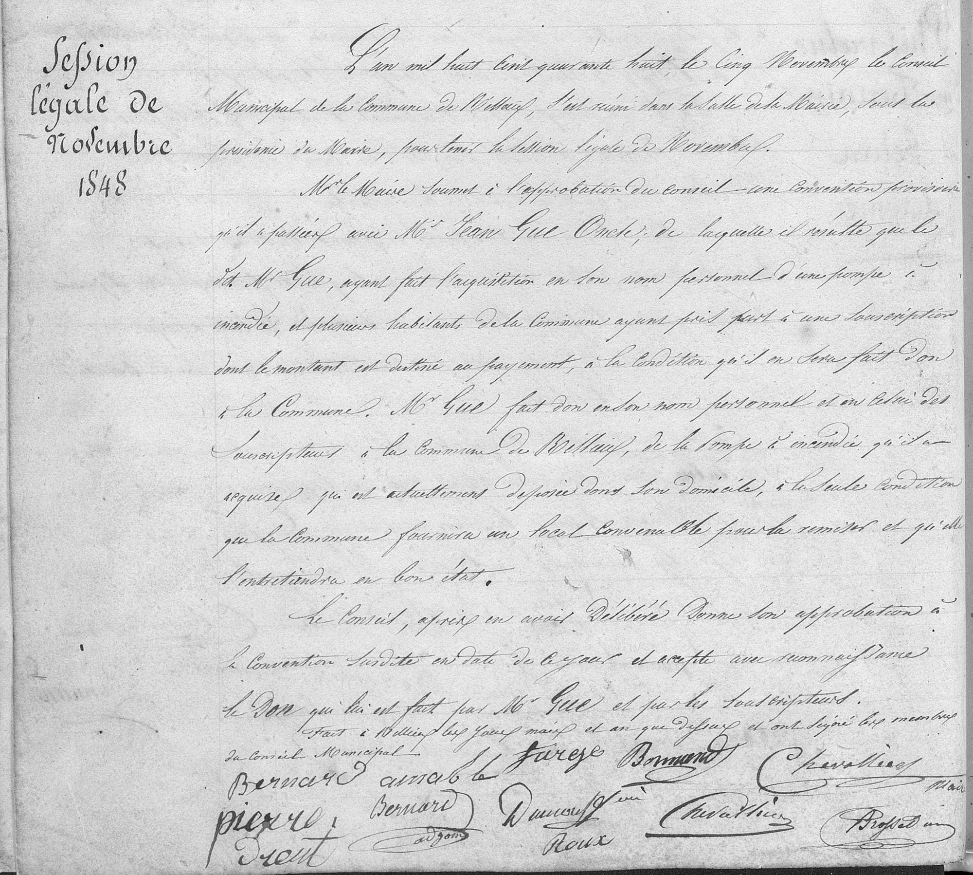 Don de pompe incendie à la commune de Rillieux, 1848 [1H27]