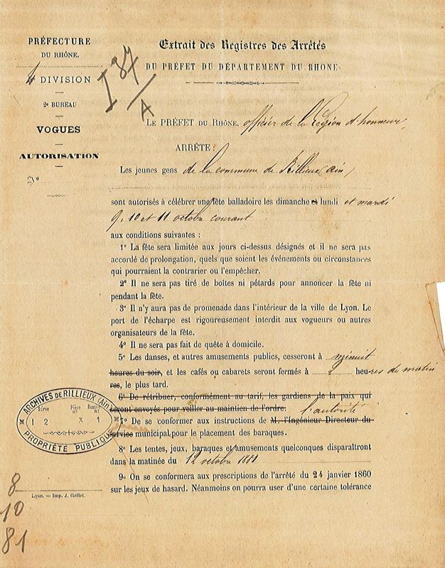 Autorisation préfectorale, 08 octobre 1881 [DD1]