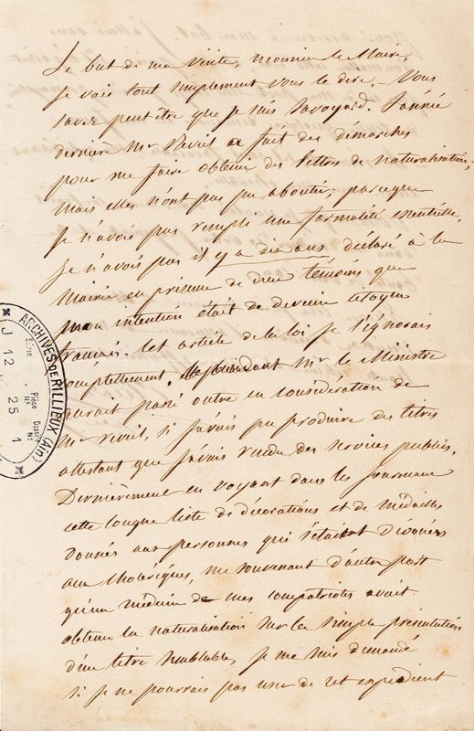 Lettre d'un médecin savoyard à Monsieur le Maire, le 7 septembre 1854 [JJ12/1]