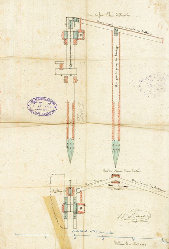 Plan d'élévation des pontons du Bac à traille, le 11 mai 1883 - OO44/1