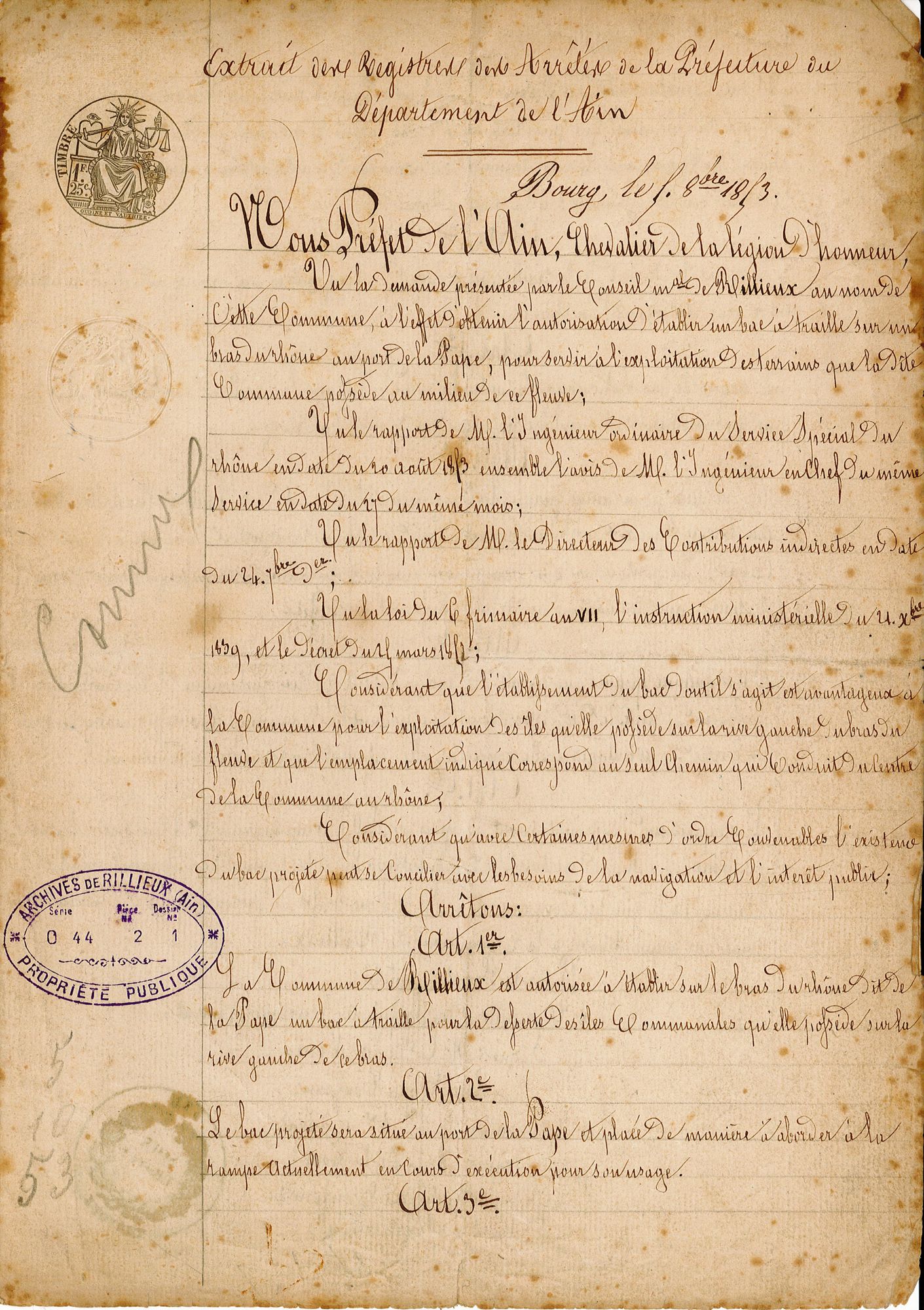 Arrêté du 05 octobre 1853 - OO44/1