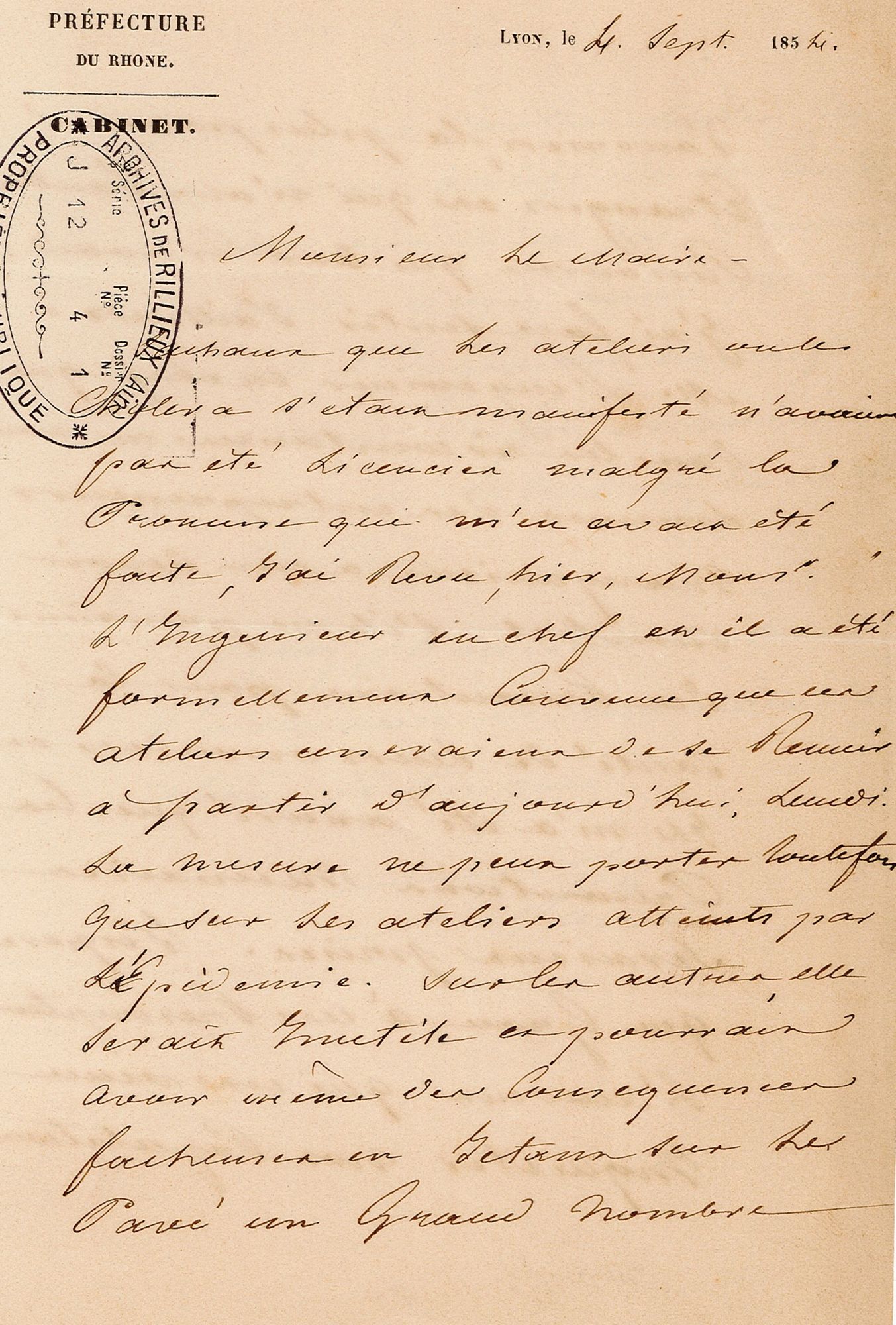 Lettre du 4 septembre 1854 - JJ12/01