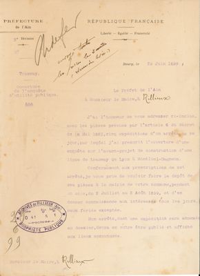 Lettre du Préfet de l'Ain au Maire de Rillieux, le 29 juin 1899 - OO41/1