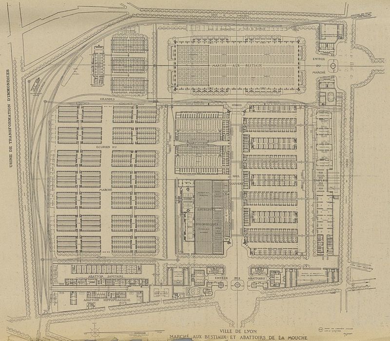 Plan des abattoirs de La Mouche dessiné par Tony Garnier, 1909