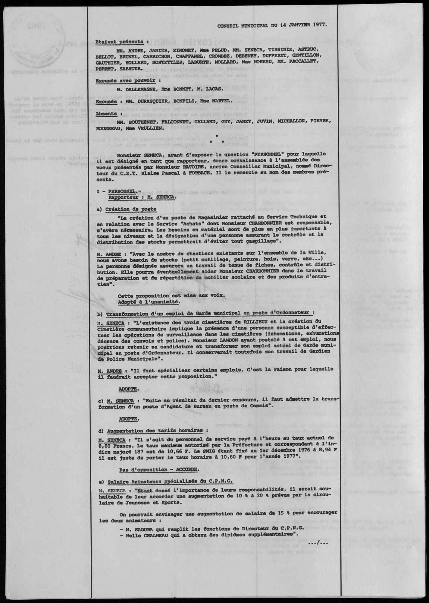 1D - Registre des délibérations du conseil municipal 1977