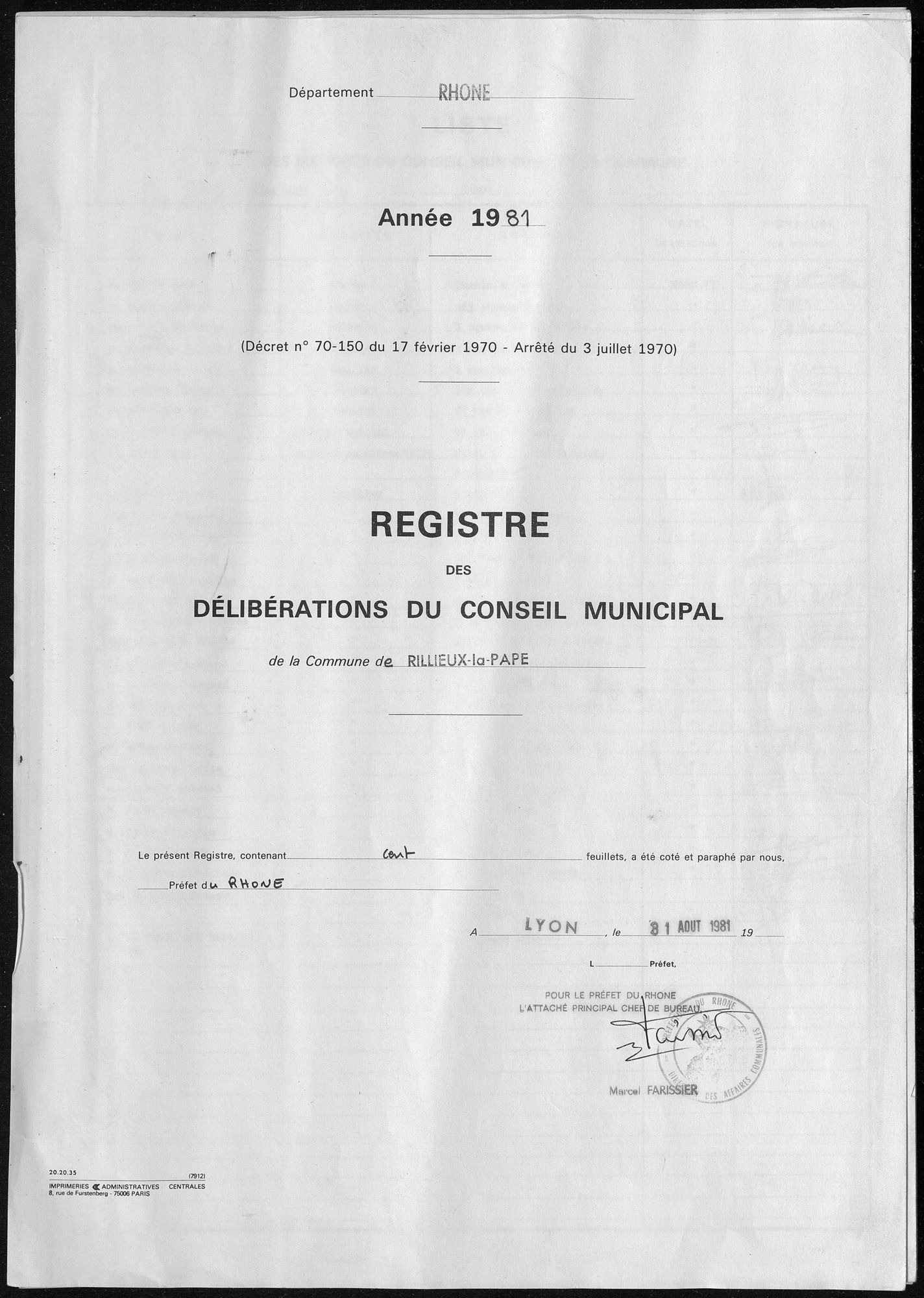 1D - Registre des délibérations du conseil municipal 1981