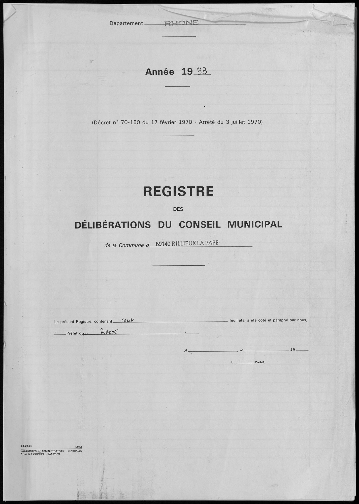 3W86 - Registre des délibérations du conseil municipal 1983