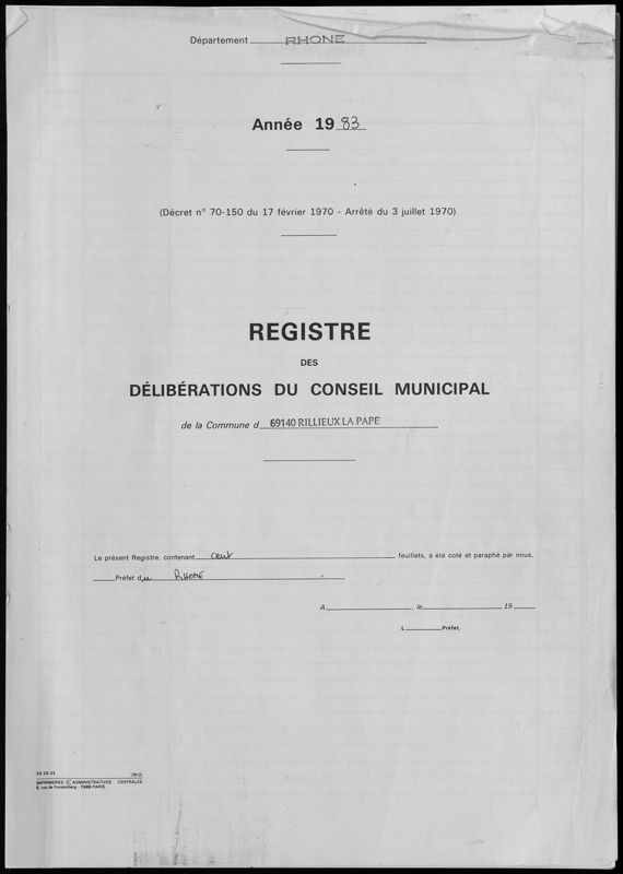 3W86 - Registre des délibérations du conseil municipal 1983